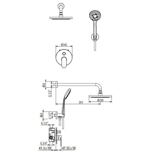 Душевая система Gattoni H2Omix7000 7009070N0 (старый арт. KTH715/PDNO) встраиваемая в стену цвет черный - фото 2