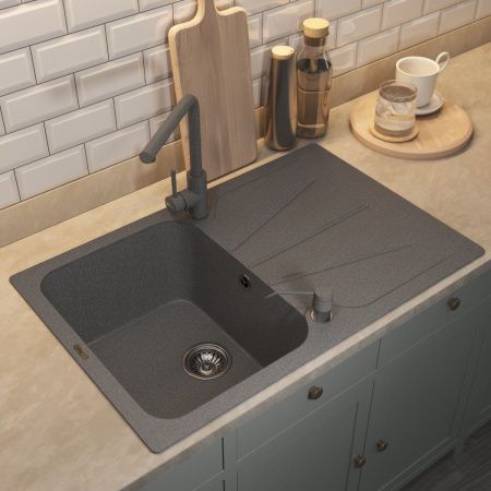 Кухонная мойка Uperwood Quartz Premium UPD-04 3910202114 80х50 цвет серый поверхность матовая