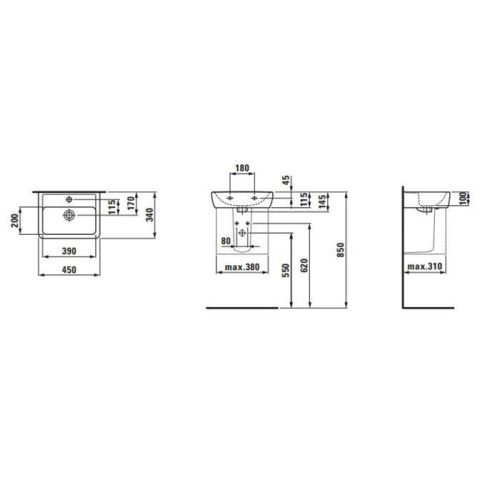 Раковина керамическая Laufen Pro 8.1195.1.000.104.1 50 см подвесная цвет белый 1 отверстие под смеситель - фото 2