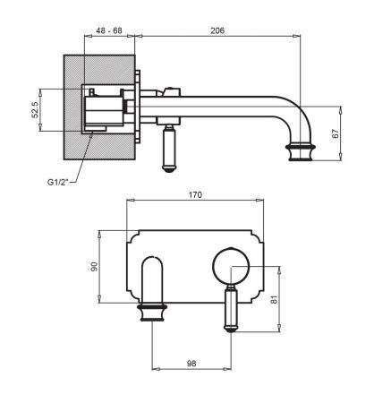 Смеситель для раковины Cezares APHRODITE APHRODITE-BLSM2-03/24-Bi встраиваемый в стену золото