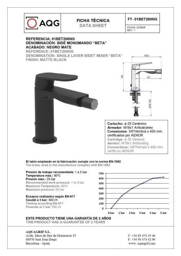 Смеситель AQG Beta 01BET200NG на биде черный - фото 2