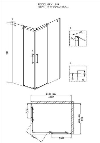 Душевой уголок Grossman Cosmo GR-1120R 120х90 стекло прозрачное профиль хром без поддона - фото 3