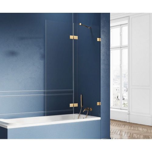 Душевая шторка на ванну New Trendy AVEXA GOLD BRUSHED EXK-2019 140х150 стекло прозрачное профиль золото ориентация правая - фото 2