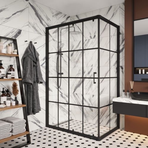 Душевой уголок Cerutti SPA MUZA120 N 120х80 стекло с рисунком профиль черный без поддона - фото 5