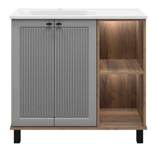 Тумба под раковину Brevita Lumus LUM-06070-0842ЯL 90х40 напольная цвет серый/коричневый - фото 2