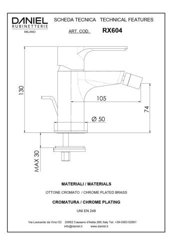 Смеситель Daniel Reflex RX604-NP на биде никель - фото 2