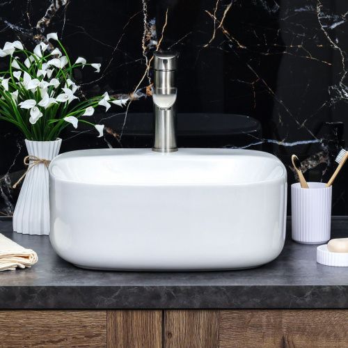 Раковина из сантехнического фарфора Melana 320306-805 40х40 накладная цвет белый 1 отверстие под смеситель - фото 4