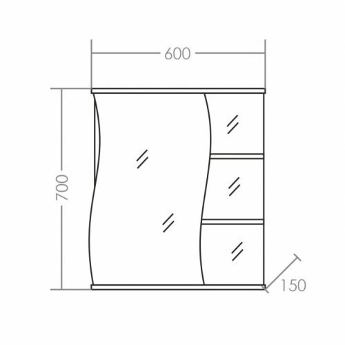 Зеркало-шкаф СанТа Волна 101013 60х70 подвесной цвет белый - фото 3