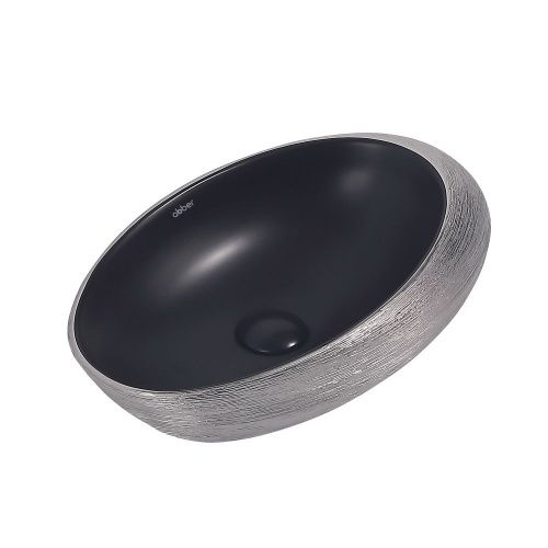 Раковина из сантехнического фаянса Abber BEQUEM AC2107BS 50х30 накладная цвет черный/серебро без отверстий под смеситель - фото 2
