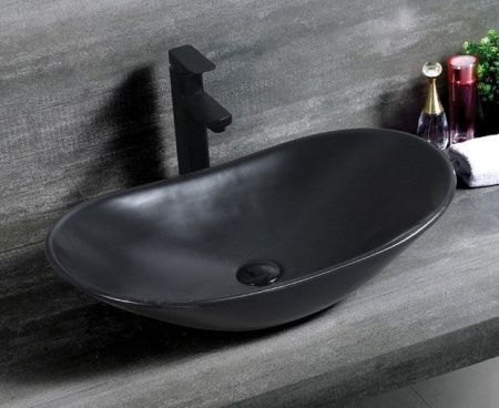 Раковина из сантехнического фаянса CeramaLux 7811AMB 60х40 накладная цвет черный без отверстий под смеситель