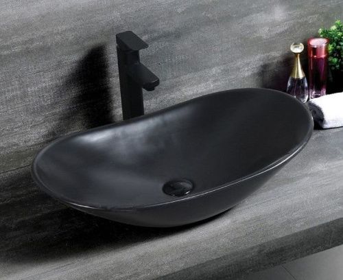 Раковина из сантехнического фаянса CeramaLux 7811AMB 60х40 накладная цвет черный без отверстий под смеситель - фото 3