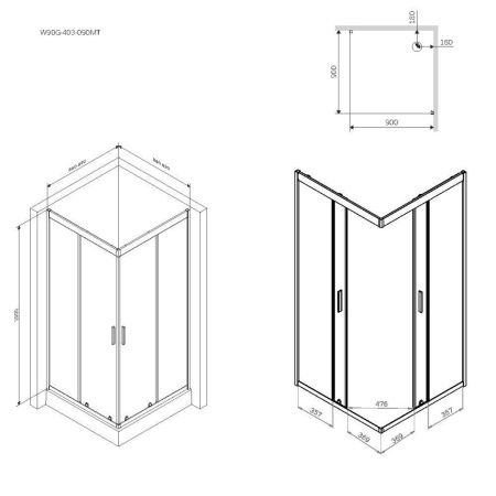 Душевой уголок Am.Pm Gem W90G-403-090MT 90х90 стекло прозрачное профиль хром без поддона