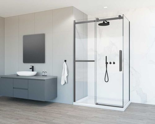 Душевой уголок Vincea Como Soft VSR-1CS9013CLGM 130х90 стекло прозрачное профиль вороненая сталь без поддона - фото 2