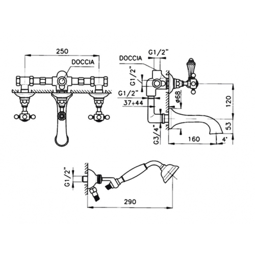Смеситель для ванны Nicolazzi Petit Mont Blanc 1400CR78 настенный хром - фото 2