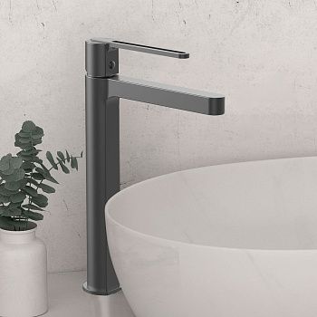 Смеситель для раковины Vincea Rondo VBF-1R2GM на столешницу вороненая сталь