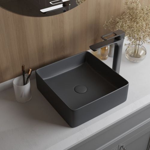 Раковина керамическая Iddis Slide SLIGM01i27 40х40 накладная цвет серый без отверстий под смеситель - фото 5