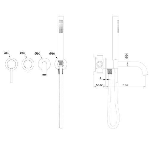 Смеситель для ванны Wonzon & Woghand Stick WW-889017-BG встраиваемый в стену золото - фото 2