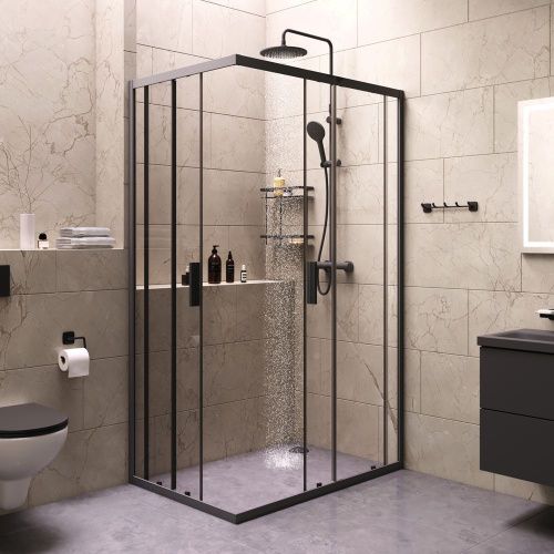 Комплект душевого уголка с душевой системой и аксессуарами Am.Pm Gem S WK93ER стекло прозрачное профиль черный без поддона - фото 3