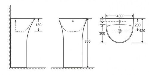 Раковина из сантехнического фаянса CeramaLux G307G 50х40 напольная цвет черный без отверстий под смеситель - фото 2