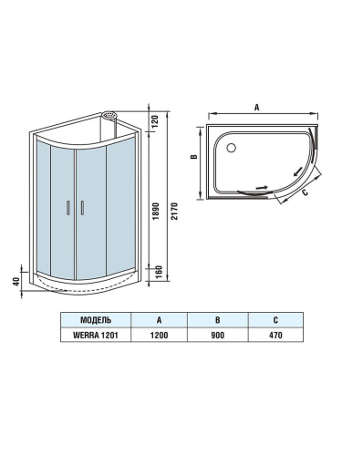 Душевая кабина WeltWasser WW500 10000003328 90х120 асимметричная без крыши ориентация правая - фото 2