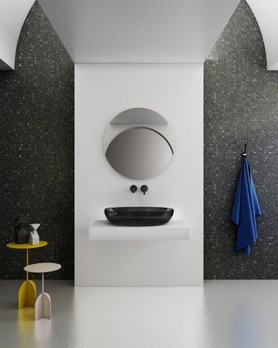 Раковина из полиэфирной смолы Abber KRISTALL AT2801Onyx 60х40 накладная цвет черный без отверстий под смеситель - фото 4