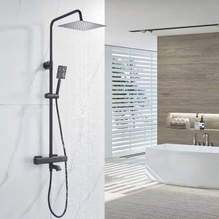 Душевая стойка Shevanik S3096H настенная цвет черный с термостатом