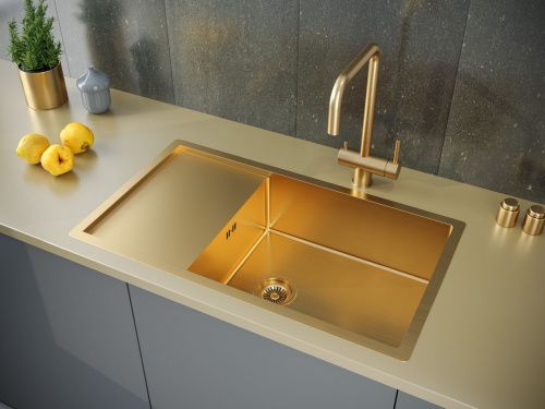 Кухонная мойка Paulmark GERBERG 78F UNI PM217844-BG 45х40 цвет золото поверхность брашированная - фото 3