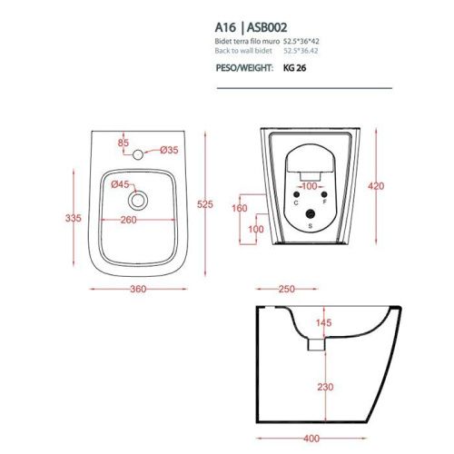 Биде напольное Artceram A16 ASB002 01 00 цвет белый - фото 2