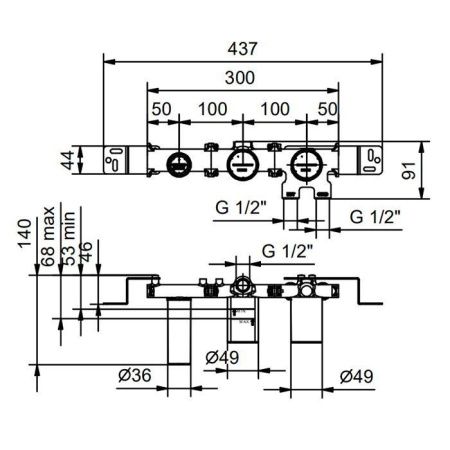 Внутренняя часть смесителя для душа, переключатель на 2 источника Fantini Mint 44 00 R084A