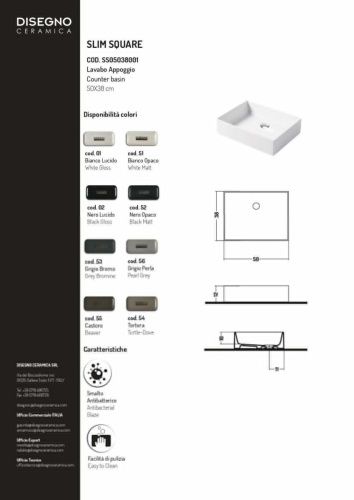 Раковина керамическая Disegno Ceramica Slim SS05038055 50х40 накладная цвет коричневый - фото 3