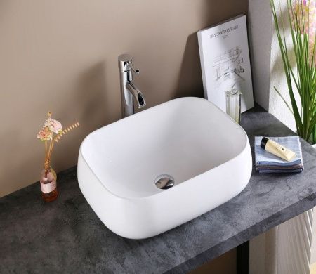 Раковина из сантехнического фаянса CeramaLux 9243 60х40 накладная цвет белый без отверстий под смеситель