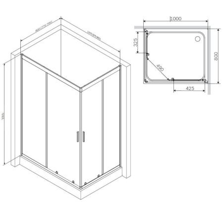 Душевой уголок Am.Pm Gem W90G-404-100280-BT 100х80 стекло прозрачное профиль черный без поддона