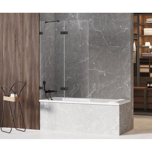 Душевая шторка на ванну New Trendy AVEXA Black EXK-1990 140х150 стекло прозрачное профиль черный ориентация левая - фото 2