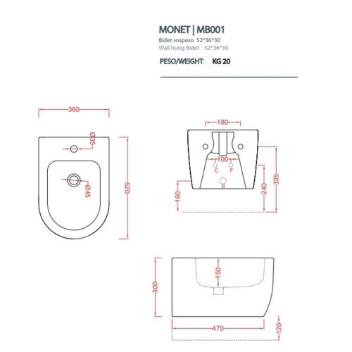 Биде подвесное Artceram Monet MNB001 05 00 цвет белый - фото 2