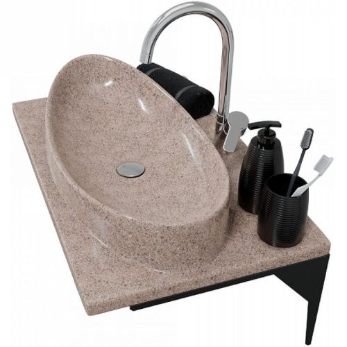 Раковина из искусственного камня СанТа 900142 70х50 подвесная цвет коричневый 1 отверстие под смеситель - фото 4