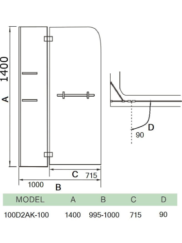 Душевая шторка на ванну WeltWasser WW100 10000001237 100х140 стекло прозрачное профиль хром ориентация универсальная - фото 2