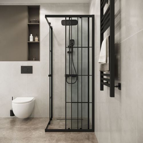 Душевой уголок Niagara Eco NG-1010-14QKL 100х100 стекло с рисунком профиль черный без поддона - фото 4