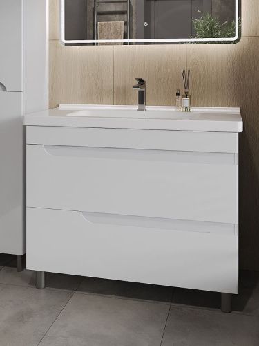 Тумба с раковиной Orange TOPLINE-Milano TMR100+RA 100х50 цвет белый - фото 2