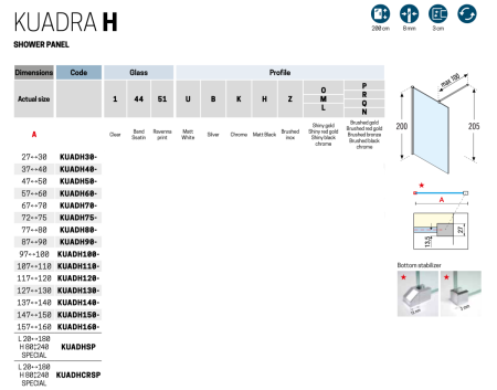 Душевая перегородка Novellini Kuadra H KUADH120-1O 120х205 стекло прозрачное профиль золото