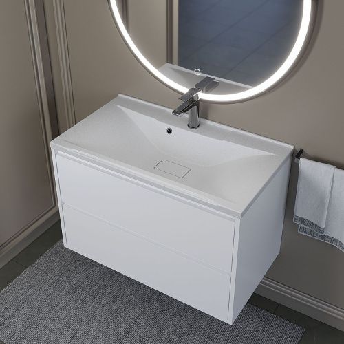 Раковина из искусственного камня Uperwood Elen Quartz 297000020 80х50 полувстраиваемая цвет белый - фото 3