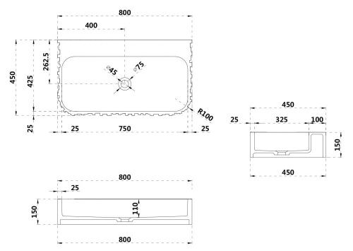 Раковина из искусственного камня Abber STEIN AS2652-0.8 80х50 подвесная цвет белый без отверстий под смеситель - фото 5