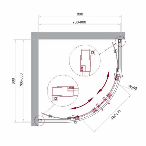 Душевой уголок BelBagno UNO-195 UNO-195-R-2-80-C-Cr 80х80 стекло прозрачное профиль хром без поддона - фото 2