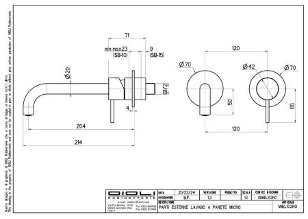 Смеситель для раковины Oioli Micro MIEL102RO/C00 встраиваемый в стену хром