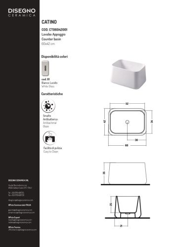 Раковина керамическая Disegno Ceramica Catino CT06042001 60х40 накладная цвет белый - фото 3