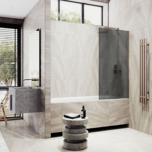 Душевая шторка на ванну Maybah Glass MGV-88-2ш 80х140 стекло тонированное профиль бронза ориентация универсальная - фото 3