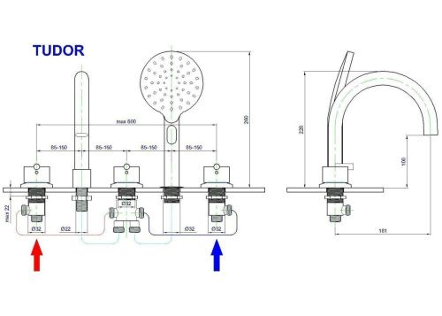 Смеситель Royal Bath TUDOR RB104 на борт ванны серебро - фото 2