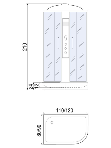 Душевая кабина River DUNAY 10000003131 120х90 асимметричная с крышей ориентация правая - фото 2