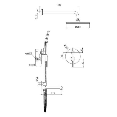Душевая система Raglo R20 R20.27.09 встраиваемая в стену цвет серый - фото 2