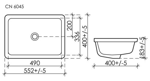 Раковина из сантехнического фарфора Ceramica Nova ELEMENT CN6045 60х40 встраиваемая цвет белый без отверстий под смеситель - фото 3