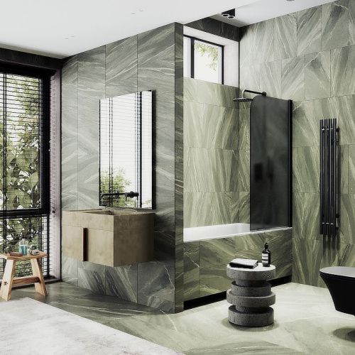 Душевая шторка на ванну Maybah Glass MGV-624-6 80х140 стекло тонированное профиль черный ориентация универсальная - фото 2